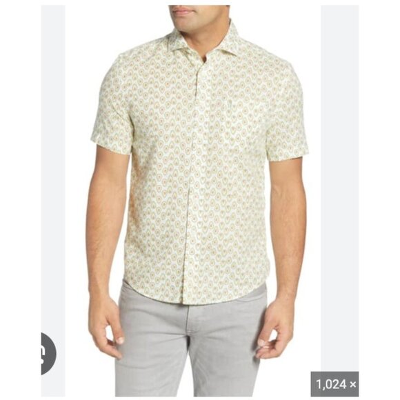johnnie-O Shirt Mens Large Hangin' Out Avocado Print Short Sleeve Button Up - Picture 1 of 4
